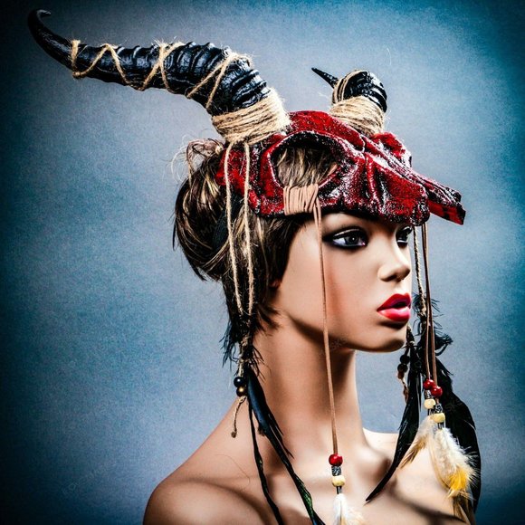 Antelope Costume Devil Animal Skull w/ Impala Horn - Picture 2 of 8